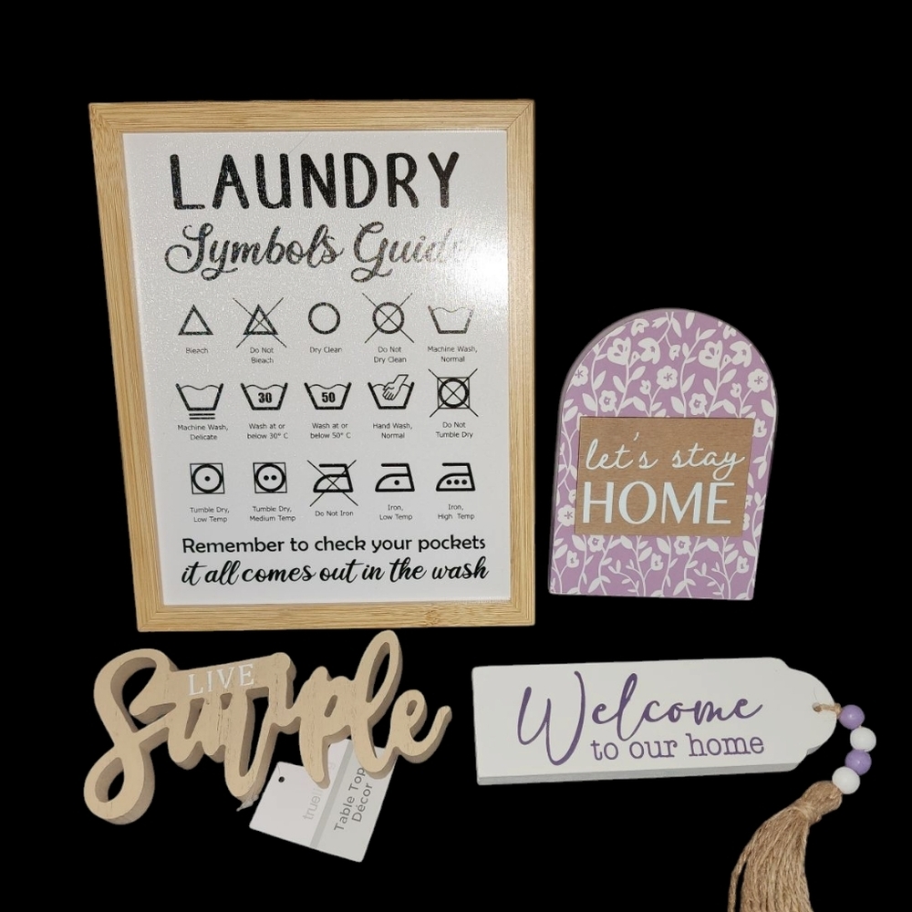 New Home Decor Bundle Welcome Home Sign with Tassel, Laundry Symbols 8X10, Ect